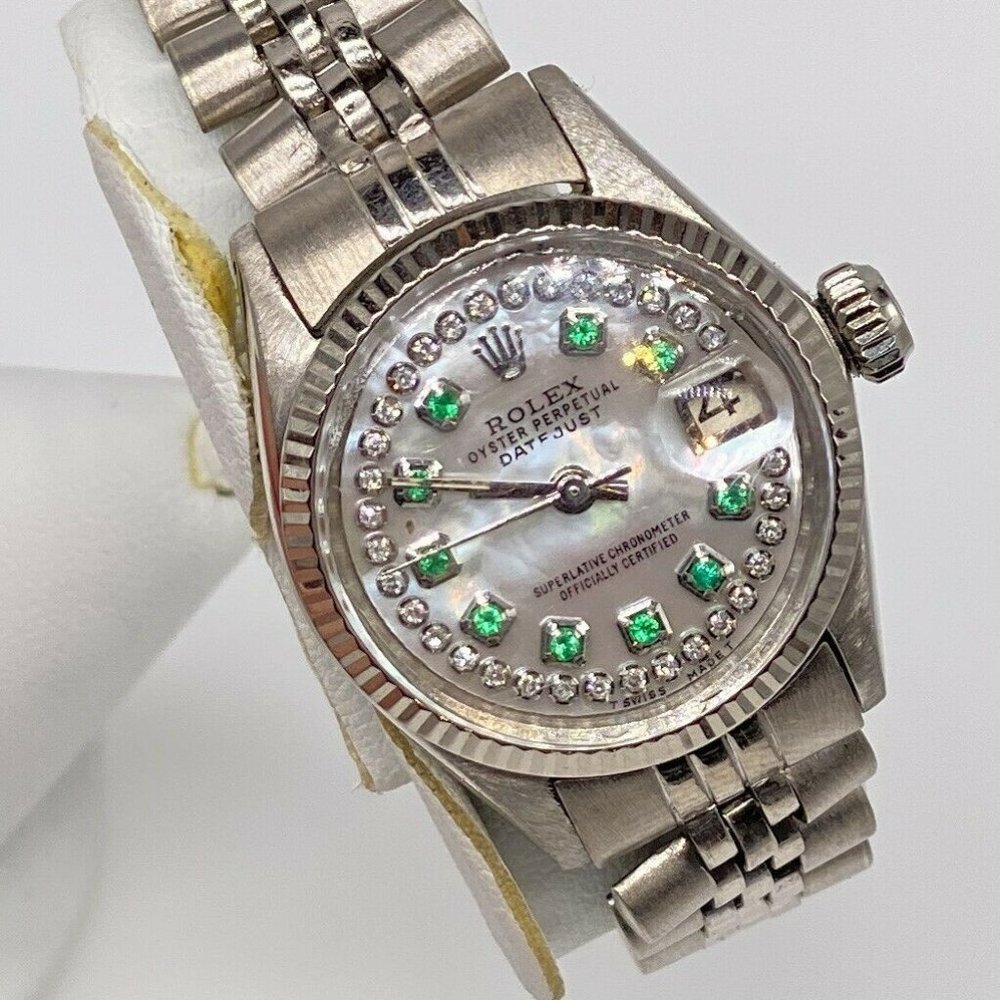 Rolex President 18K White Gold w/ Emeralds
